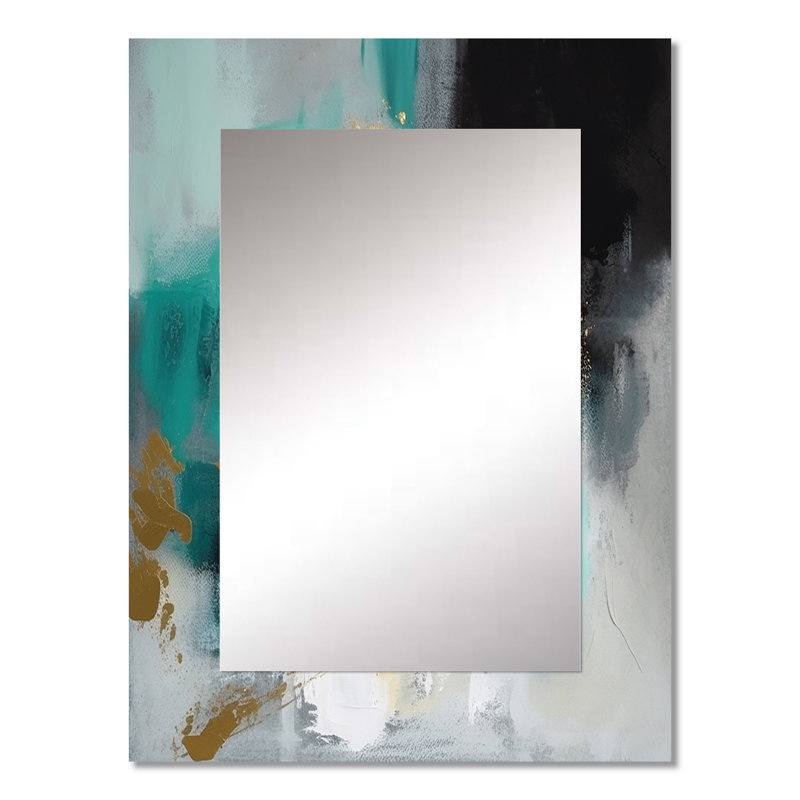 Full Moon Happiness Gold & Turquoise Abstract IV - Abstract Painting Mirror, Modern Decorative Wall Mirror, Printed Metal Art