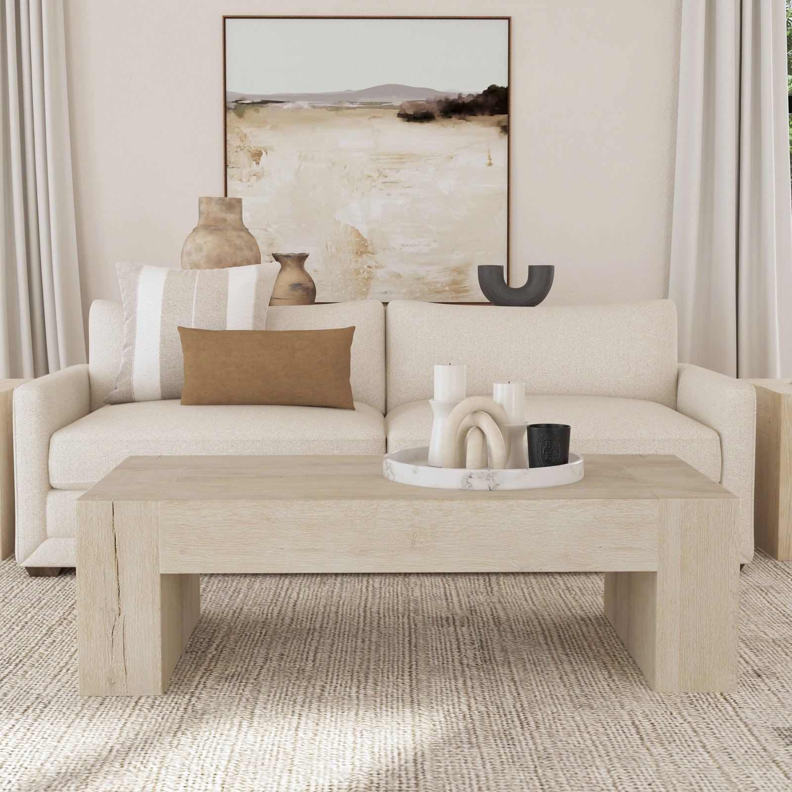 Elise Coffee Table, 60" in width, Cream