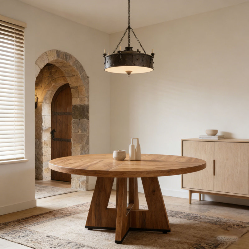 47 Inch Wood Dining Table Round Dining Table, Walnut