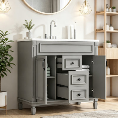 Bathroom Vanity with Top Sink and 2 Soft Closing Doors
