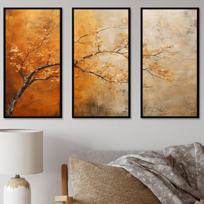 «Golden Autumn Forest Harmony II», ensemble d'art mural forêt