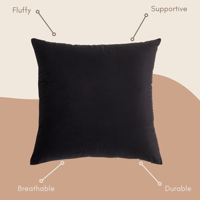 Coussin en velours de couleur unie, Noir, Carré, H 20 po x l 20 po