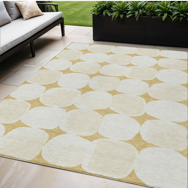 Tapis intérieur lavable abstrait doré et beige 5 pi x 8 pi