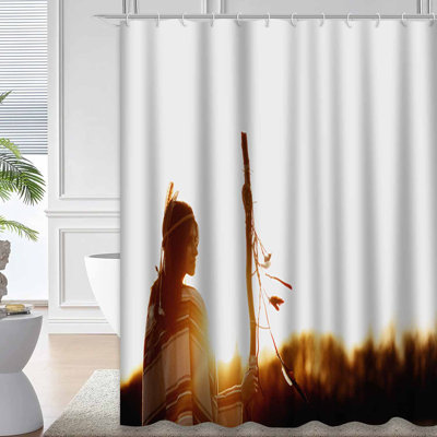 Native American Woman Sunset Mountains Shower Curtain with 12 Hooks