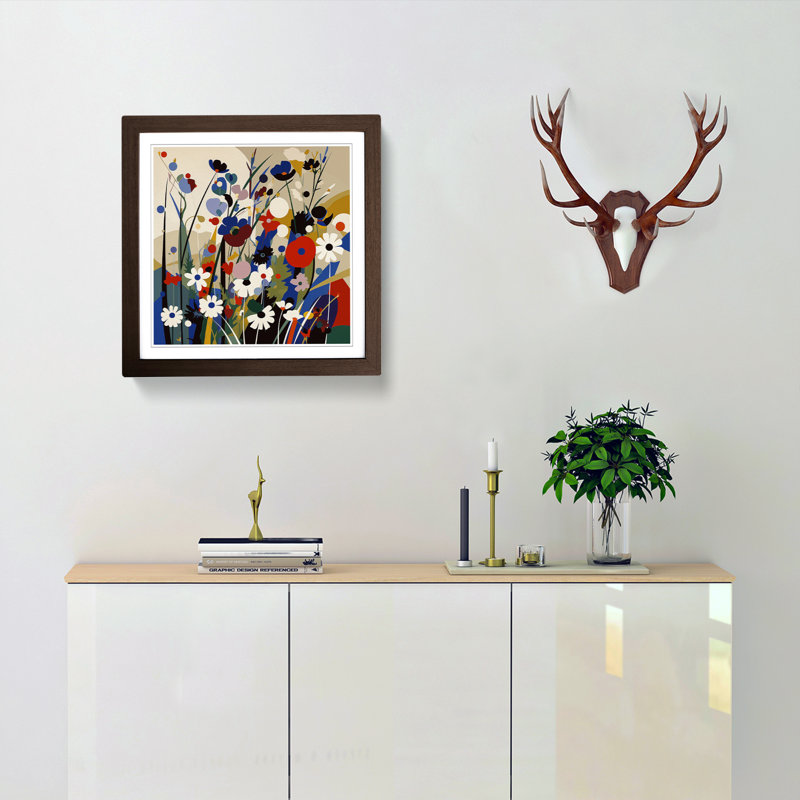 Wildflowers Bauhaus No.1 - Single Picture Frame Print on Wood, Walnut
