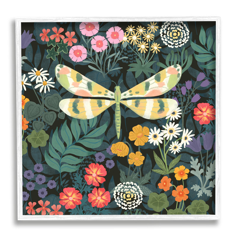 Motif de jardin et libellule encadré par Jennifer Brinley Levison Designs, H 17 po x l 17 po x P 1,5 po