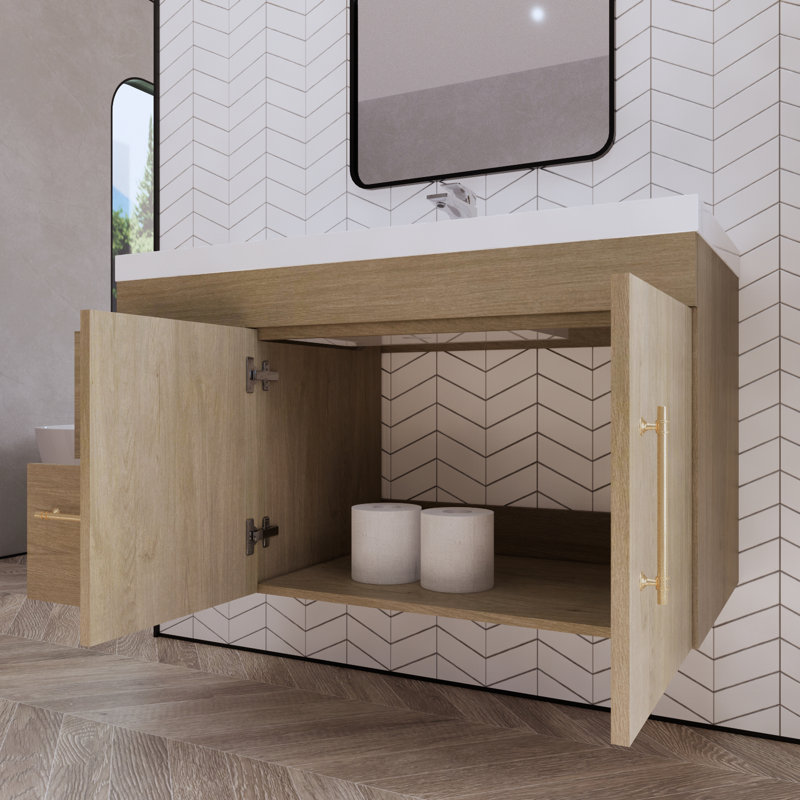 Dessens 41.9'' Single Bathroom Vanity with Acrylic Top, White Oak