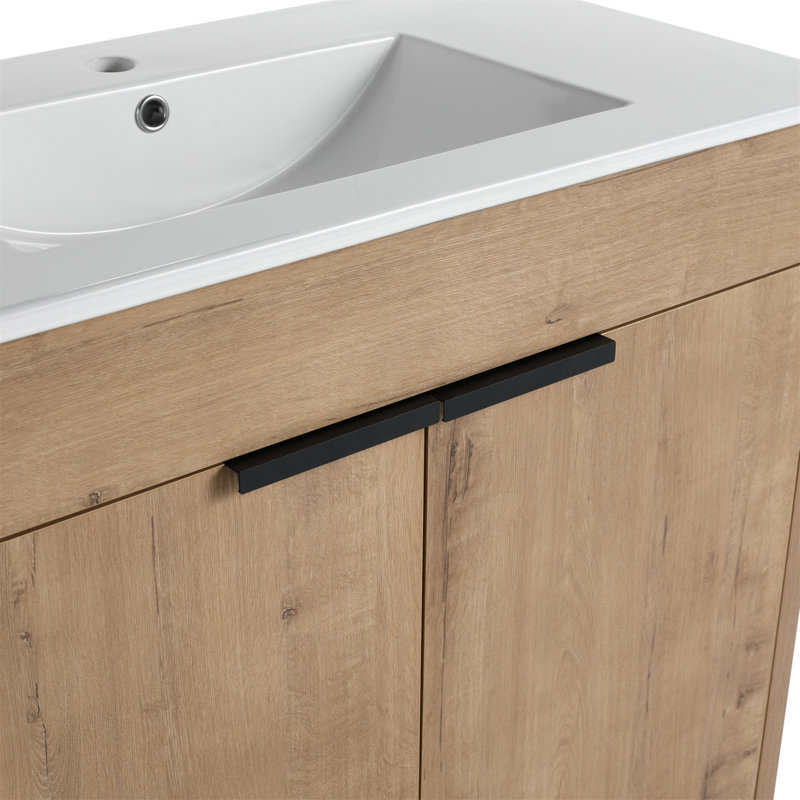 Meuble-lavabo autoportant de 36 pouces avec lavabo en céramique blanche et armoires à fermeture douce, idéal pour les salles de bain modernes et peu encombrantes