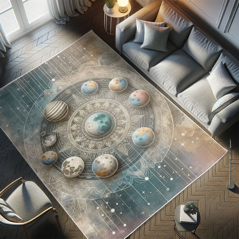 Gray Boho Mandala Planets Decorative Area Rug, 2' 5" x 5'