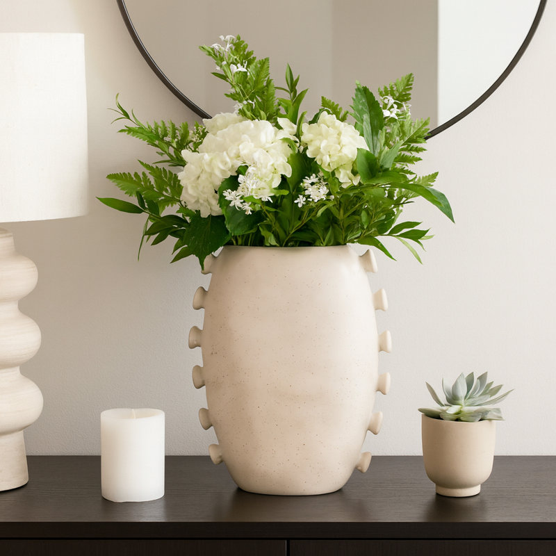 Statement-Making Vase For Home Decor And Table Styling -  Sculptural Tall Flower Vase With Unique Side Detailing - Ivory