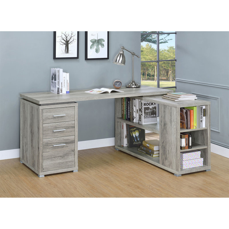 Tona Grey Driftwood 3-Drawer L-Shape Desk, Driftwood