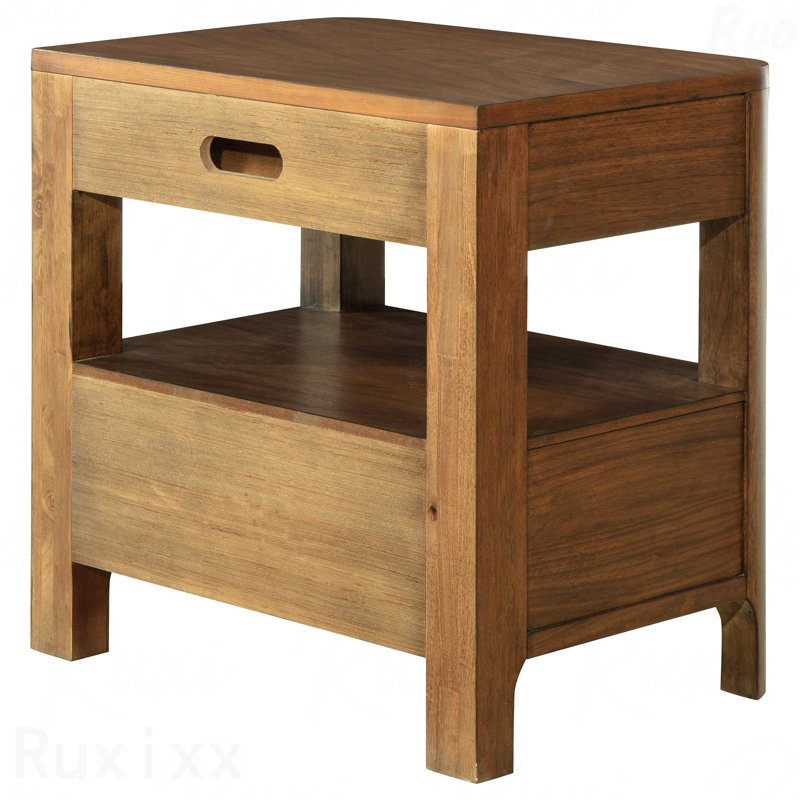 Walnut 2-Drawer Nightstand, Bedside Table