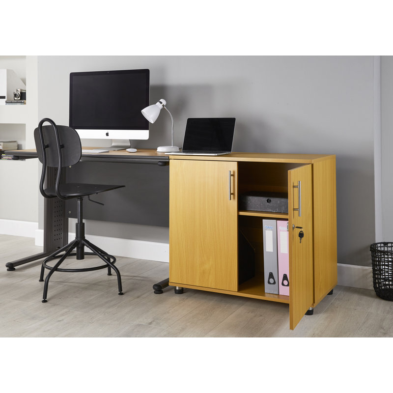 Marjorie Wood Storage Cabinet with Lock, 2 Door Locking File Tool Cabinet Cupboard with Adjustable Shelf, Natural
