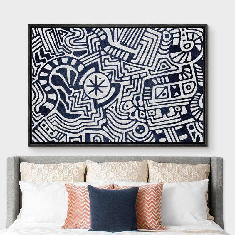 «Geometric Line Tribal Inspired Abstract Geometric Shapes - Floater Frame», impression sur toile, Cadre noir
