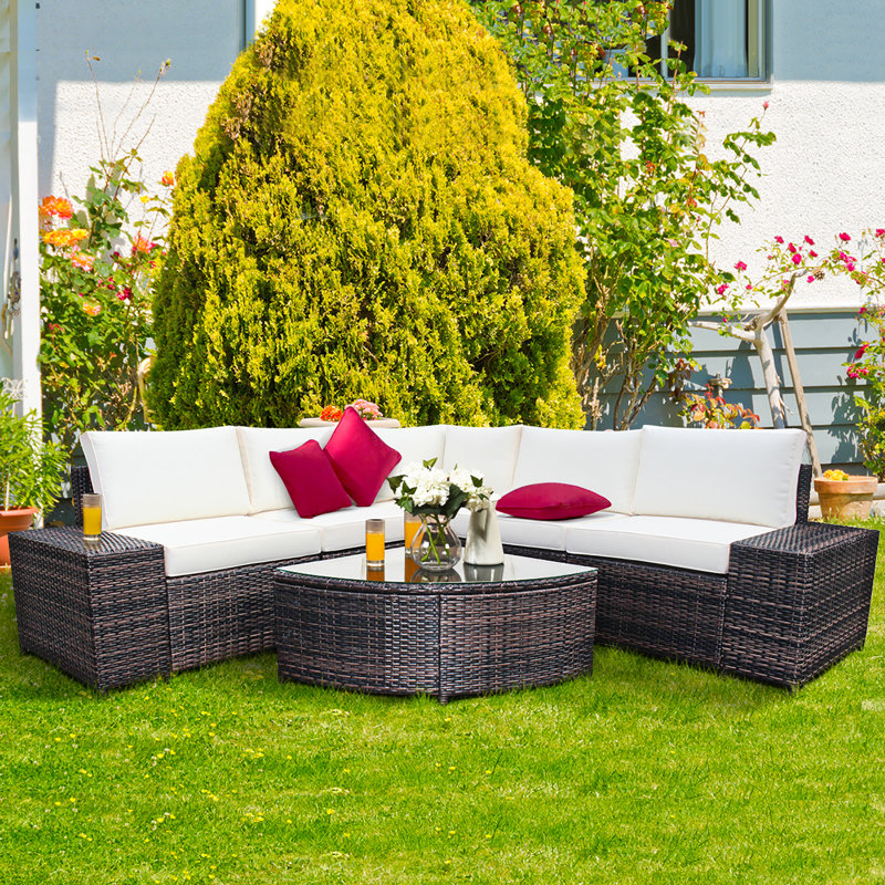 Branimir 5 - Person Patio Conversation Set with Cushions, Beige