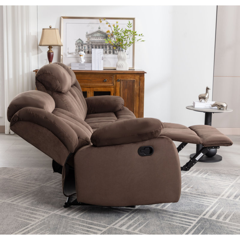 84'' Modern Microfiber Reclining Sofa, 3 Seater Couch for Living Room, 2 Sofa Set, Brown