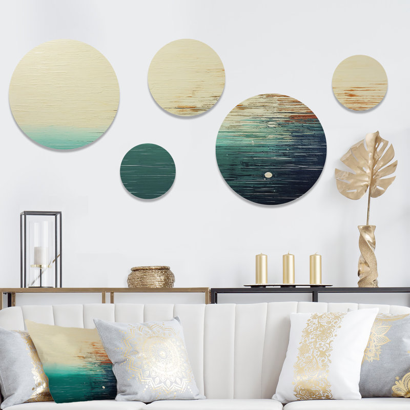 «Minimalistic Essence Beach II - Minimalisme», ensemble d'art mural rond sur 5