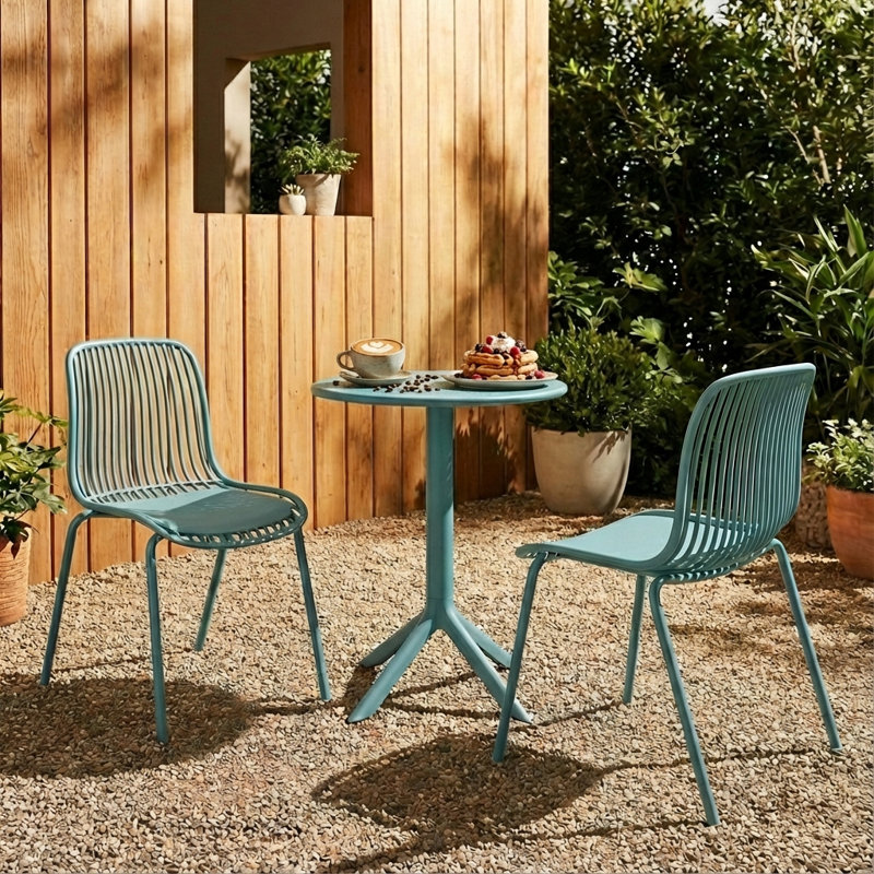 Zora Outdoor 3-Piece Plastic Bistro Dining Set, Sky Blue