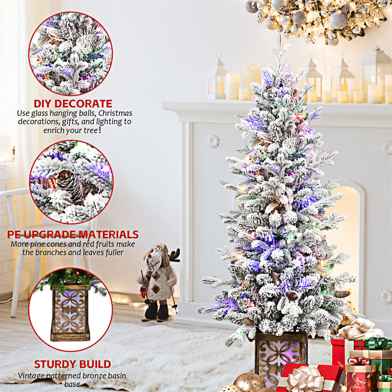 Arbre de Noël floqué avec base scintillante