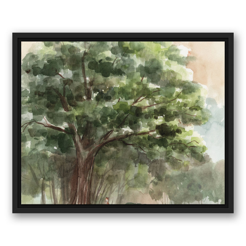 Arbre pastoral sur toile, H 17,75 po x l 21,75 po x P 1,75 po, Cadre flottant noir
