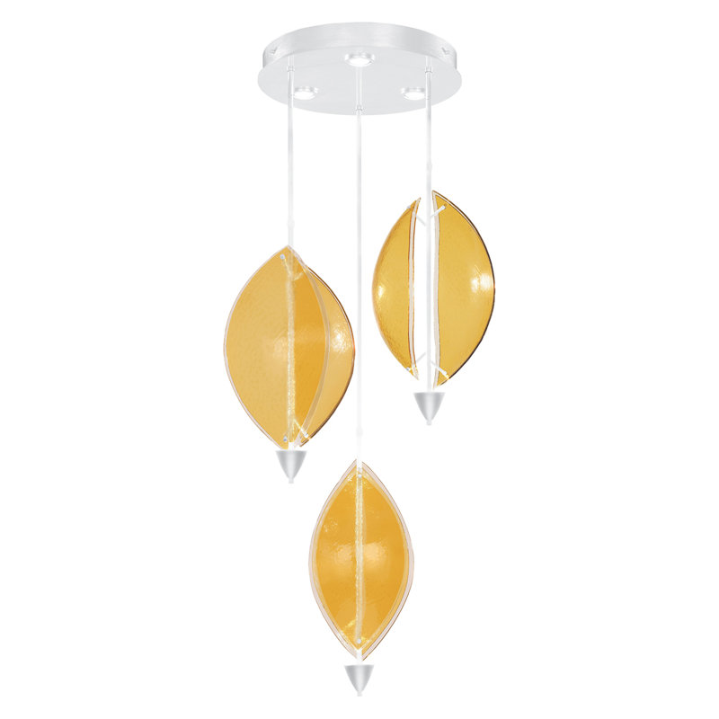 Luminaire suspendu rond 28,5 po Embark, Laque blanche, Ambre