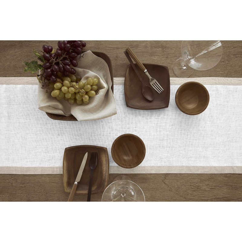 Classic - 100% Pure Linen Table Runner, Natural/White