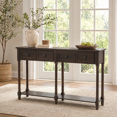 Vintage Sofa Table With Storage Drawers - Rustic Entryway Furniture, Tapered Legs, Elegant Design