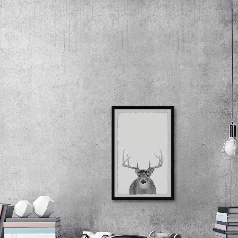 Grey Deer - Single Picture Frame Painting, 30cm H x 20cm W x 3.81cm D