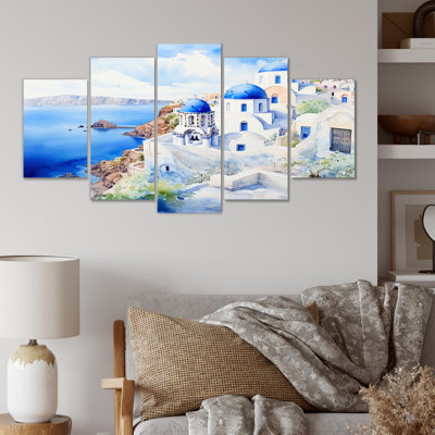 «Blue and White Greek Isles Village II», art mural multipanel en Grèce