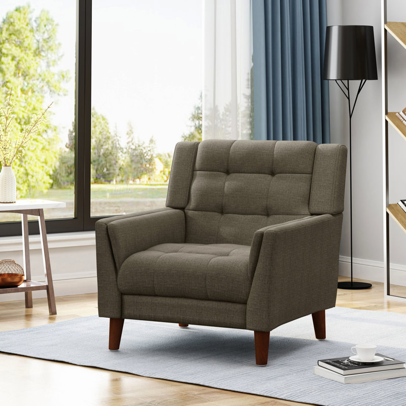 Fauteuil de style Mid-Century moderne avec surpiqûres gaufrées, fauteuil de construction confortable pour la chambre à coucher, revêtement en tissu, panneaux latéraux