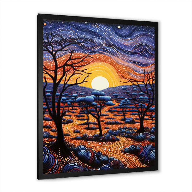 «Native Ancestral Sunrise Landscape» sur toile, Cadre simple noir, H 40 po x l 30 po x P 1,5 po