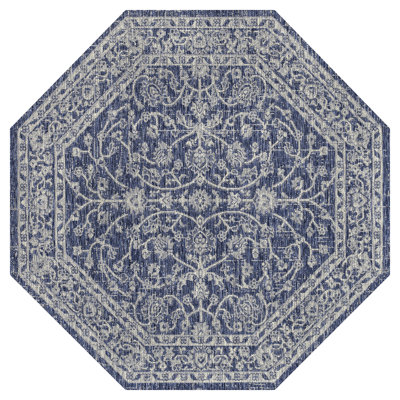 Haupt Vine and Border Textured Weave Navy/Gray Indoor/Outdoor Rug