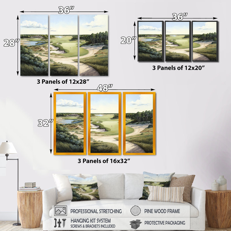 «Golf Course in The Summer», reproduction sur toile 3 pièces, H 28 po x l 36 po, Toile tendue, Sans cadre