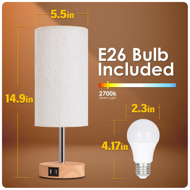 Lampe de bureau avec port USB, Tissu, Naturel