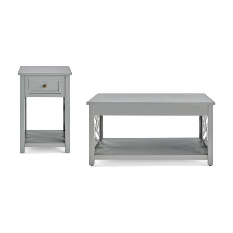 Ensemble de 2 pièces de 36 po de largeur avec 1 table basse rectangulaire et 1 table de bout avec rangement Lund, Gris