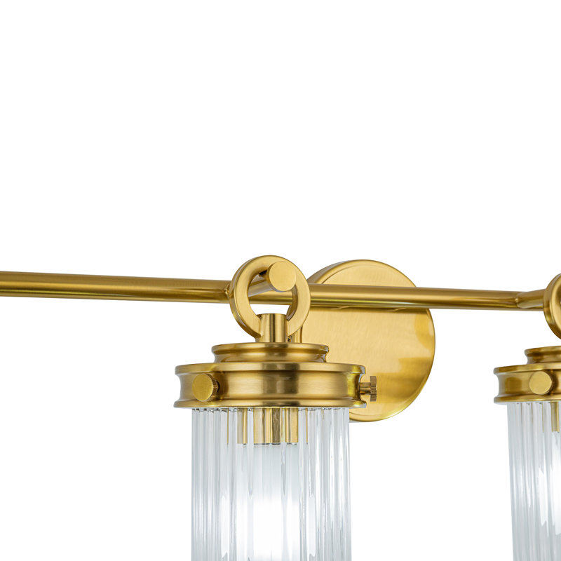 Iraheta - Meuble-lavabo - Laiton rétro avec abat-jour en verre transparent, H 10,9 po x l 33,75 po x P 6,5 po, 4 lumières