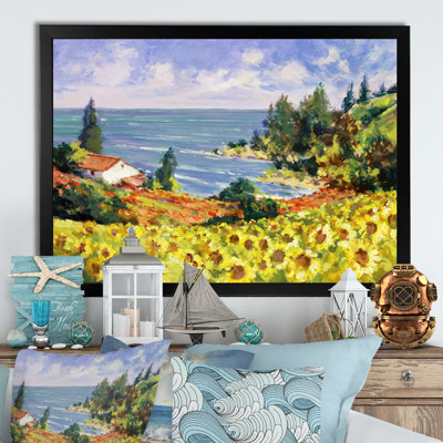 Tournesols sur une côte italienne - reproduction de cadre flottant sur toile