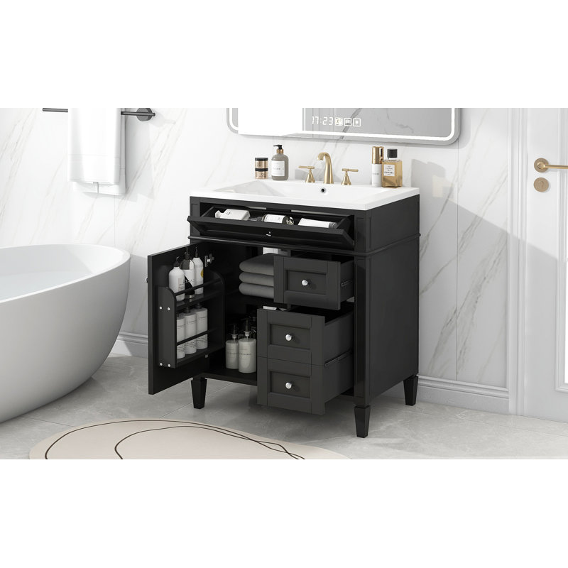 Meuble-lavabo de 30 po avec lavabo supérieur, armoire de rangement moderne avec 2 tiroirs et un tiroir basculant, meuble-lavabo simple (identique à SW000122AAE-1)