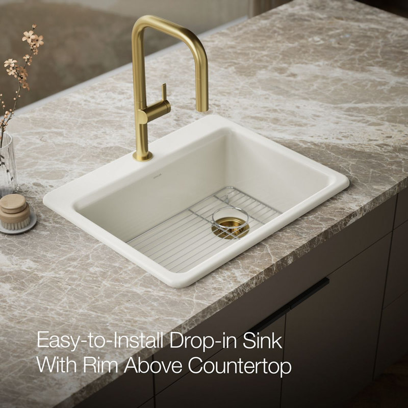 Riverby® 27" L x 22" W Drop-In Kitchen Sink, Biscuit, 1 Hole