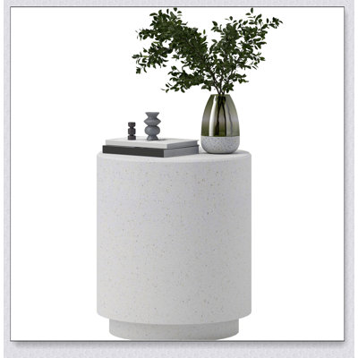 Table d'appoint ronde, table d'appoint légère avec finition terrazzo, table de bout avec 4 pieds réglables