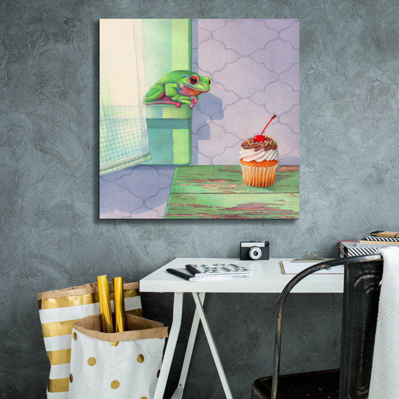  «Frog Covets Cupcake» par Marvindale, art mural sur toile, 26 po x 26 po, H 26 po x l 26 po