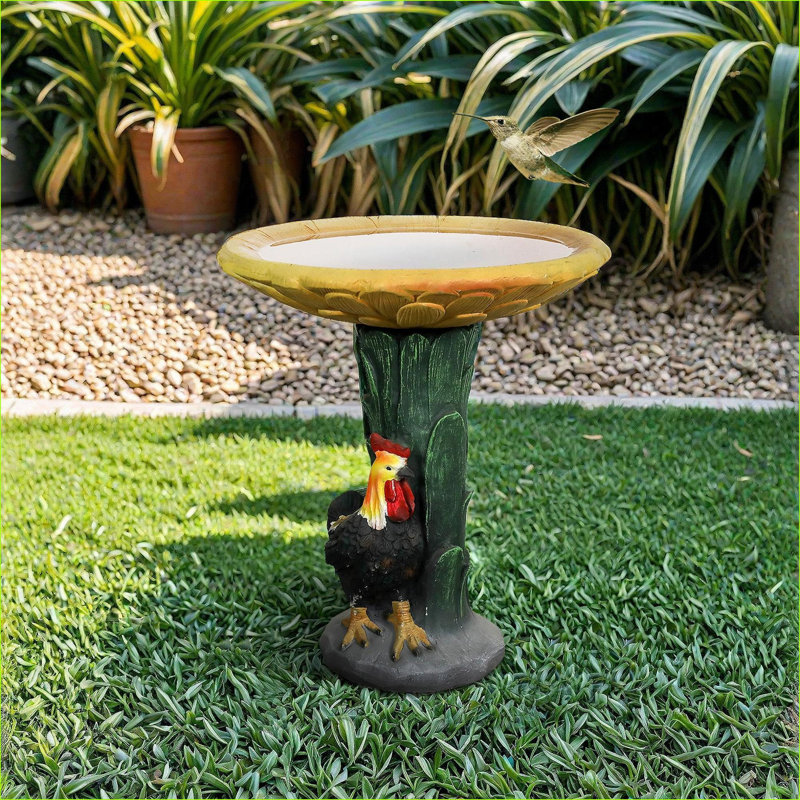 Bain d'oiseaux avec piédestal de 20 po de diamètre et de 23 po de hauteur pour jardin | Ciment béton | Moutarde / jaune / sauge / vert