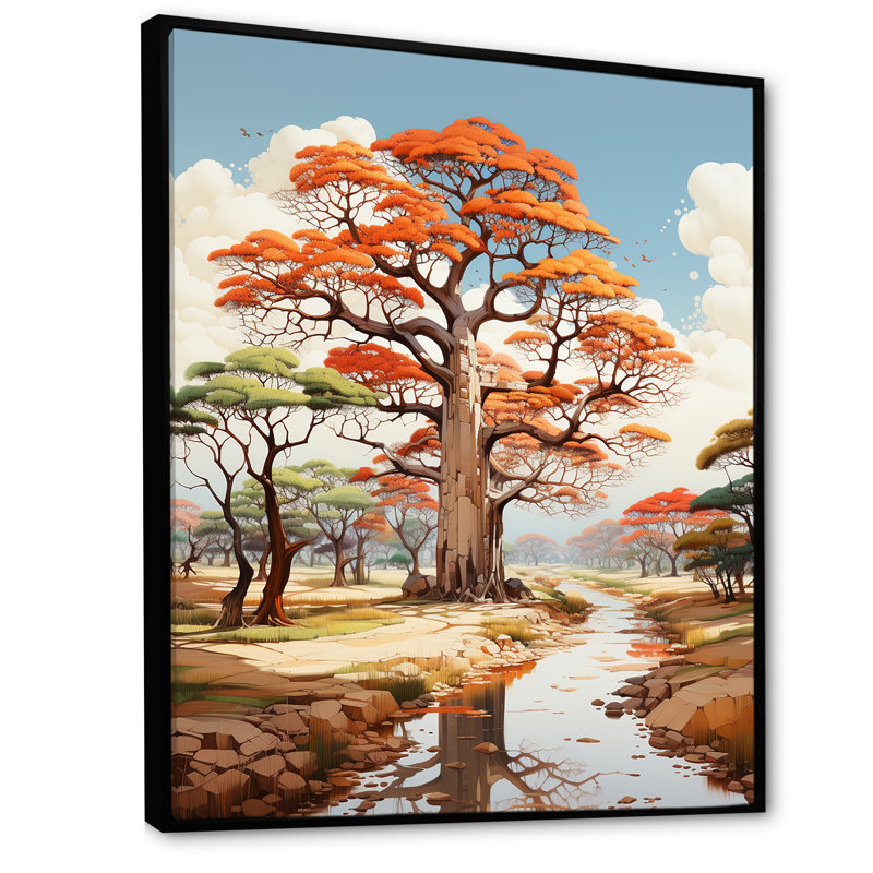 Représentation transparente d'un baobab sur toile, H 44 po x l 34 po x P 1,5 po, Cadre flottant noir