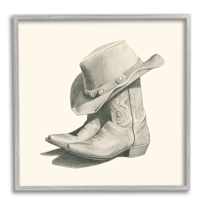 «Cowboy bottes on wood» par Grace Popp, peinture, H 24 po x l 24 po x P 1,5 po