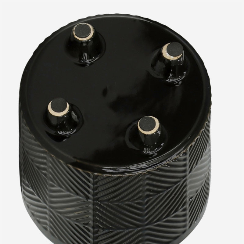S/2 6/8" Textured Planters, Shiny Black, Black