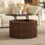 Table basse ronde moderne à plateau relevable avec rangement dissimulé et design cannelé