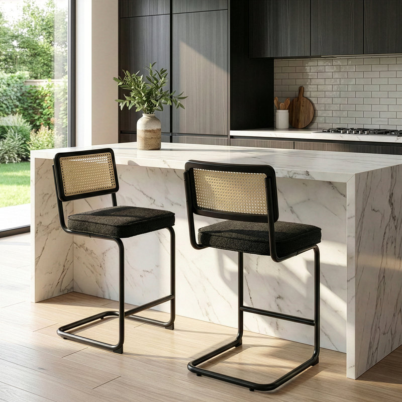 Tabouret de comptoir Avalyna, Tabouret de comptoir (siège d'une hauteur de 26 p, Noir, Noir