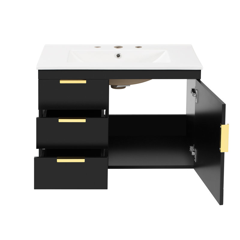 Armoire de salle de bain murale 30 "avec armoire latérale, Noir