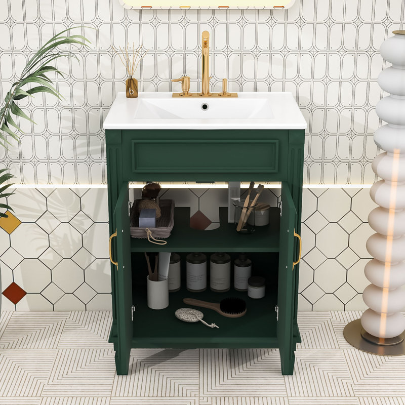 Meuble-lavabo moderne avec lavabo - panneau de fibres à densité moyenne durable et structure en bois, Vert
