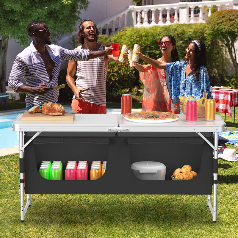 Rectangle Metal Outdoor Camping Table, 2 Cabinets